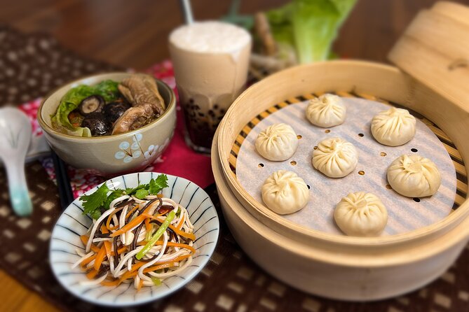 Xiao Long Bao, Chicken vermicelli with mushroom and sesame oil, Tofu strips salad, Bubble milk tea. Taiwan Traditional Delicacies Experience-A (Taipei Cooking Class) - Key points at a glance