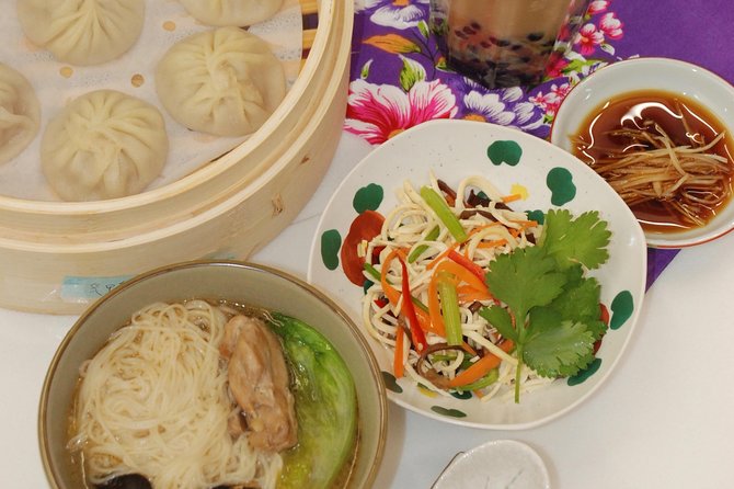 Xiao Long Bao, Chicken vermicelli with mushroom and sesame oil, Tofu strips salad, Bubble milk tea. Taiwan Traditional Delicacies Experience-A (Taipei Cooking Class) - Who will enjoy this class most
